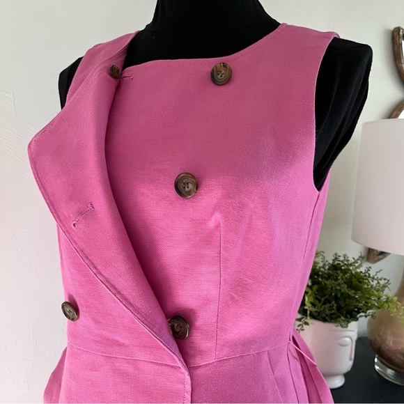 SOLD J CREW Linen Blend Double Breasted Belted Pink Dress Pockets Size 6 - Picture 6 of 11